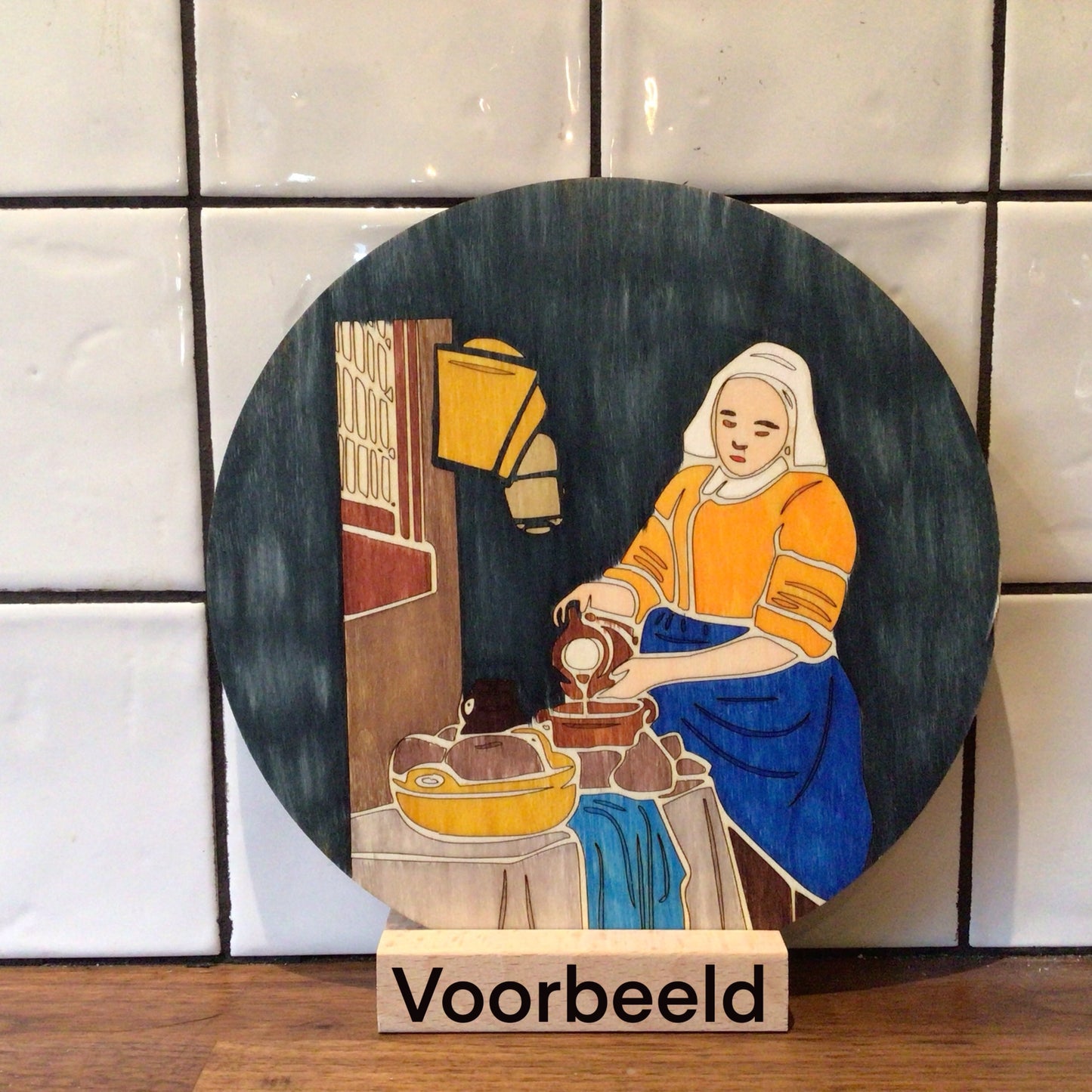 Houten kleurplaat parel/melk meisje