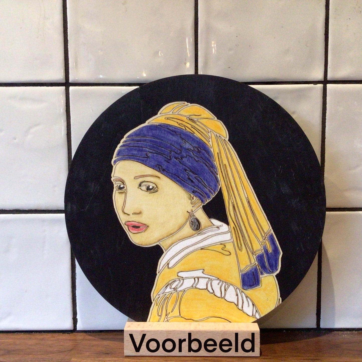 Houten kleurplaat parel/melk meisje