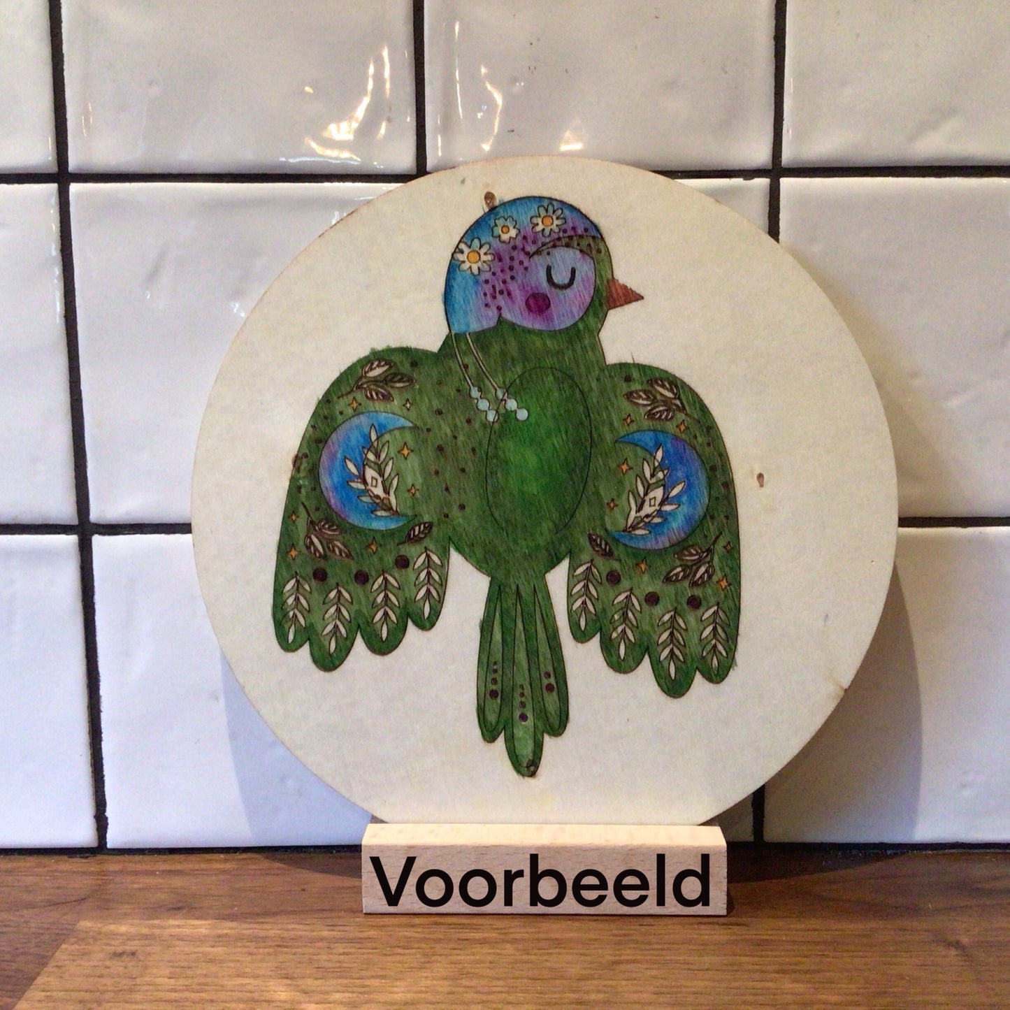 Houten kleurplaat vogel