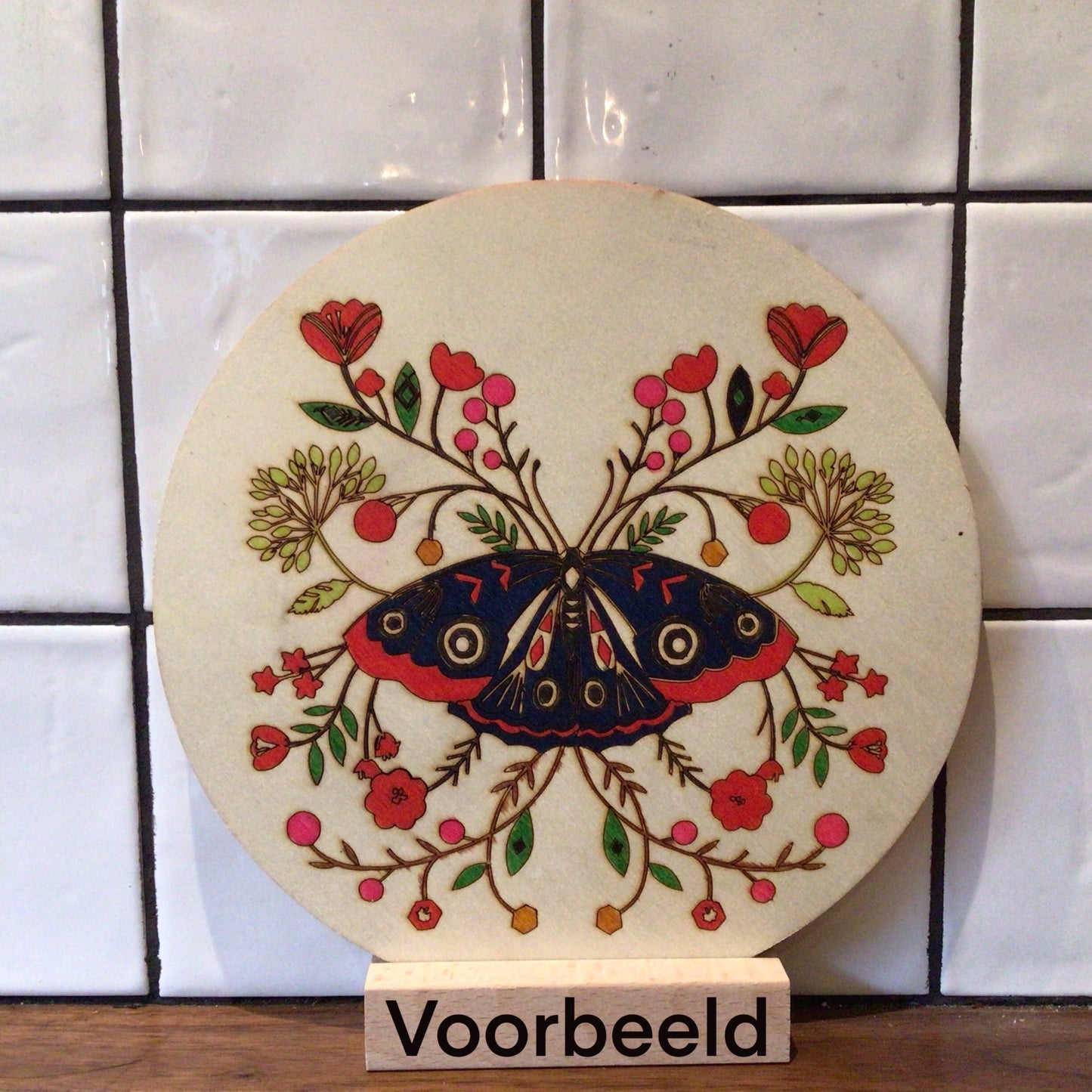 Houten kleurplaat bloem/vlinder