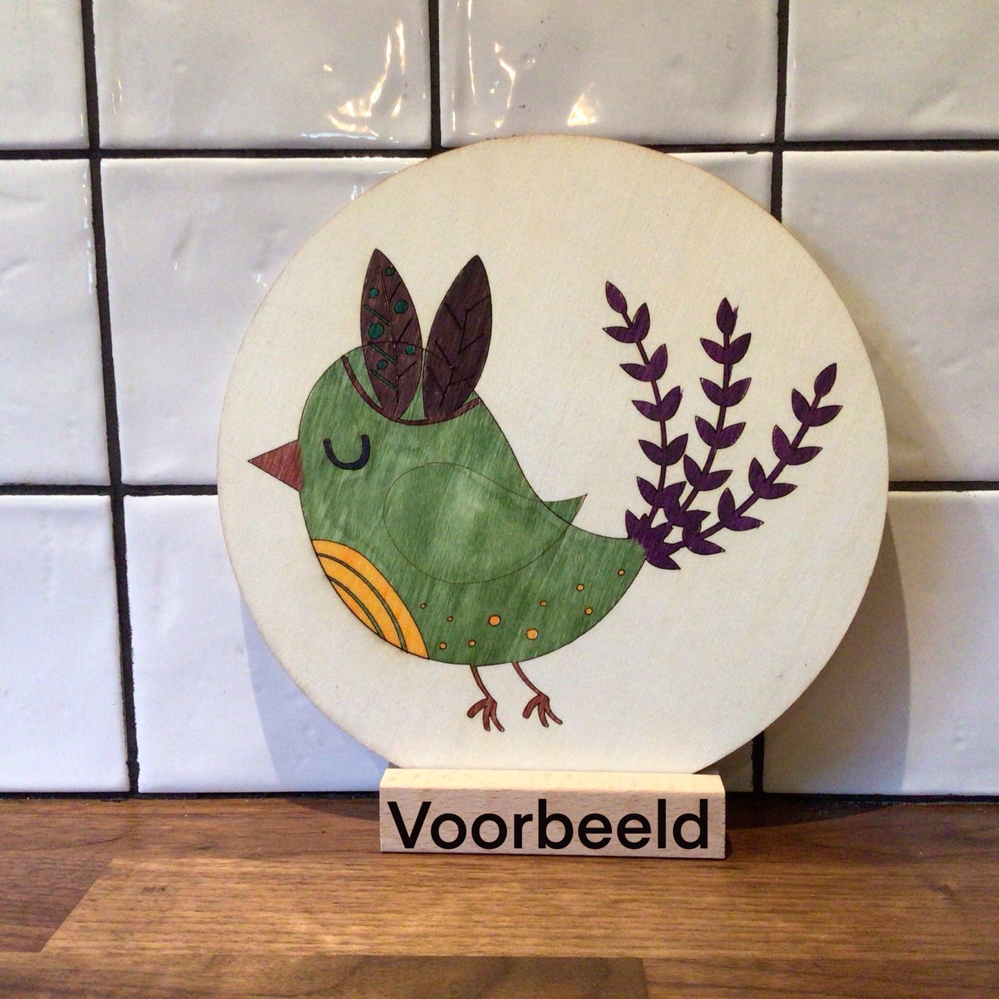 Houten kleurplaat vogel