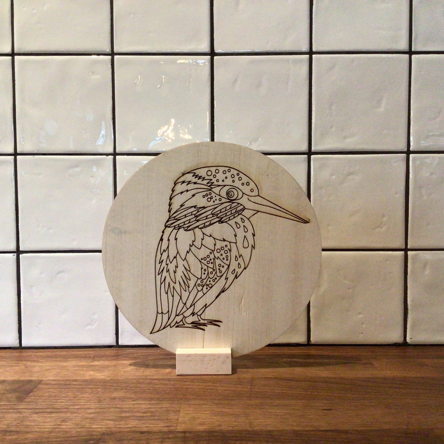 Houten kleurplaat ijsvogel